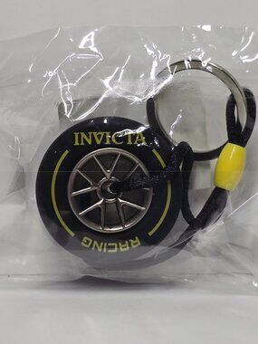Invicta Racing F1 Rubber Tire Yellow Striped Keychain IG0346